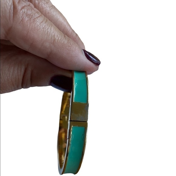 Kate Spade New York Like Hotcakes Gold Tone Teal Enamel Bangle Bracelet with Bag - Picture 12 of 15